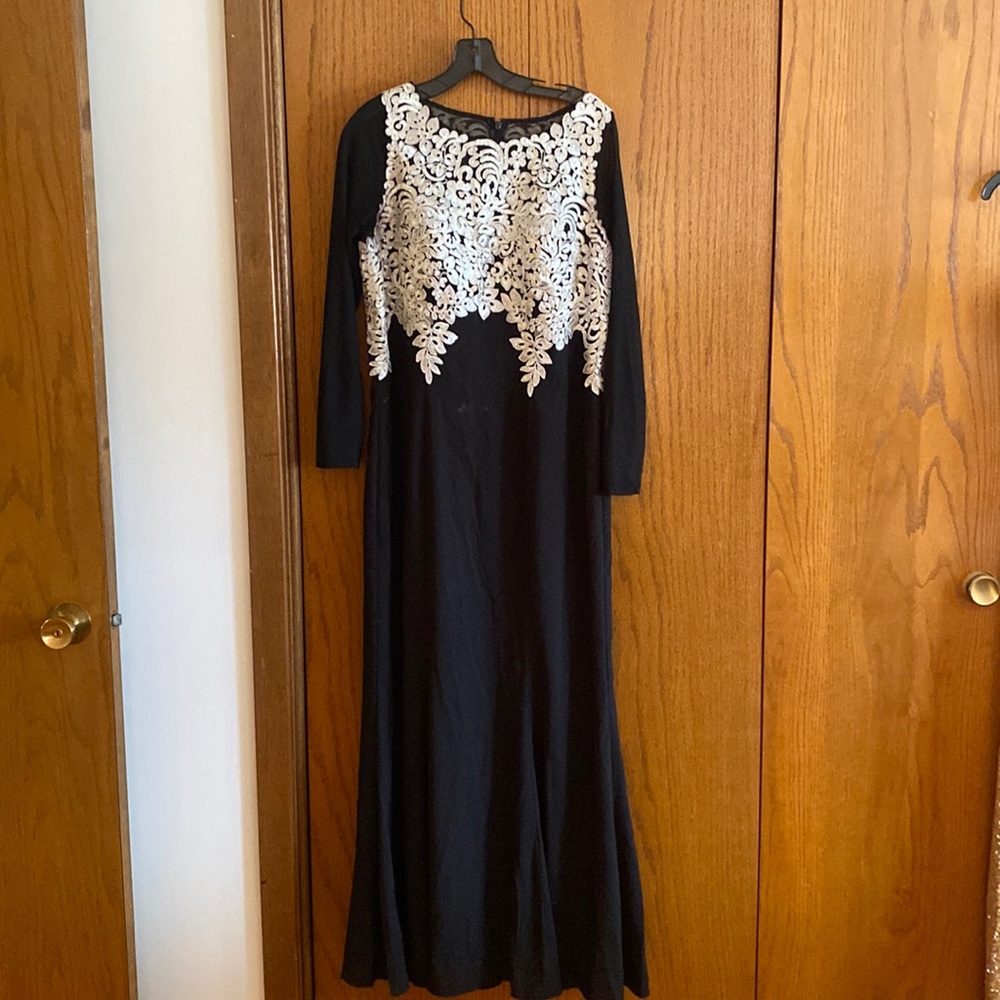 Black and white embroidered gown